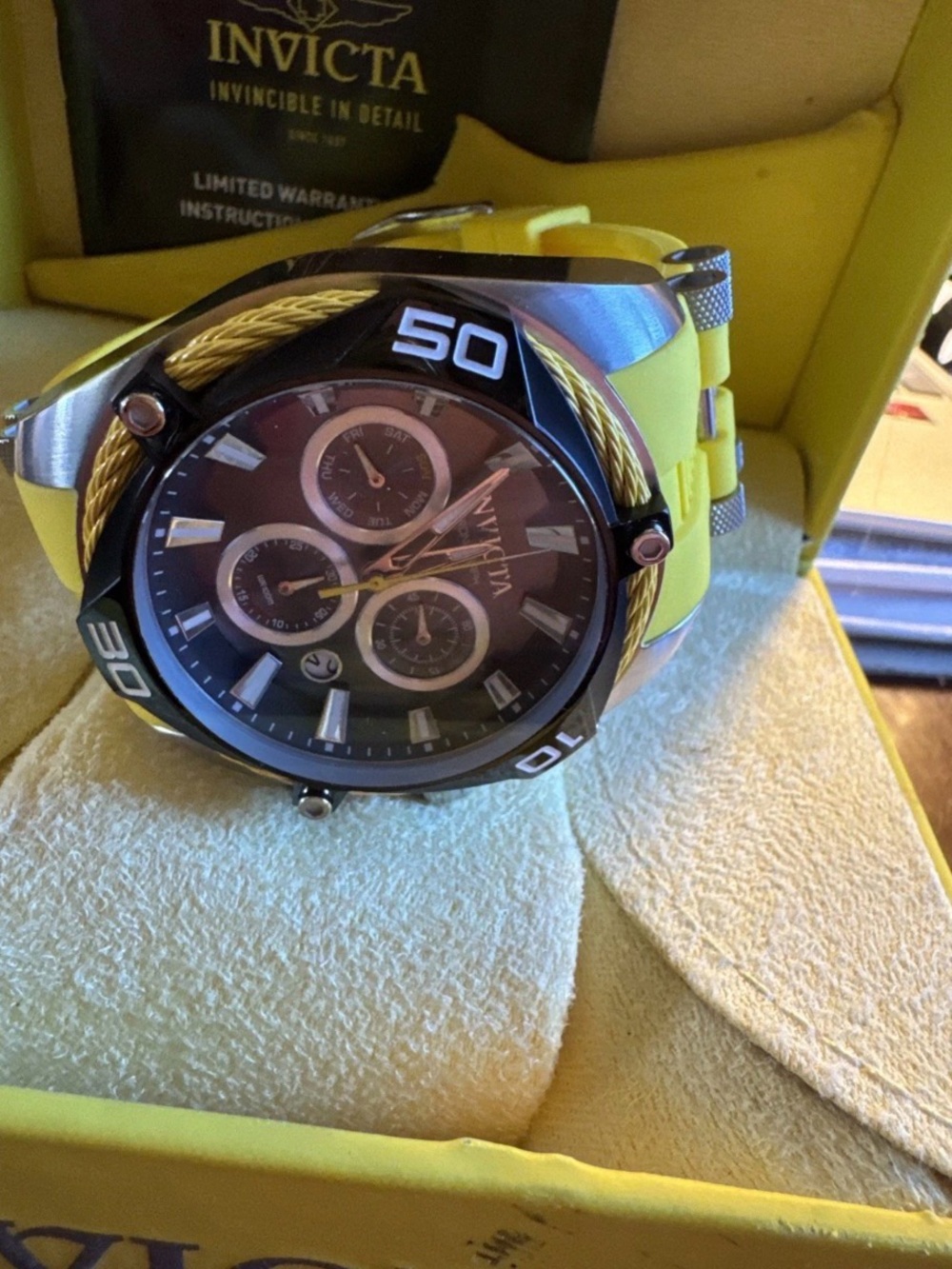Invicta Yellow and Silver Stainless Steel Watch